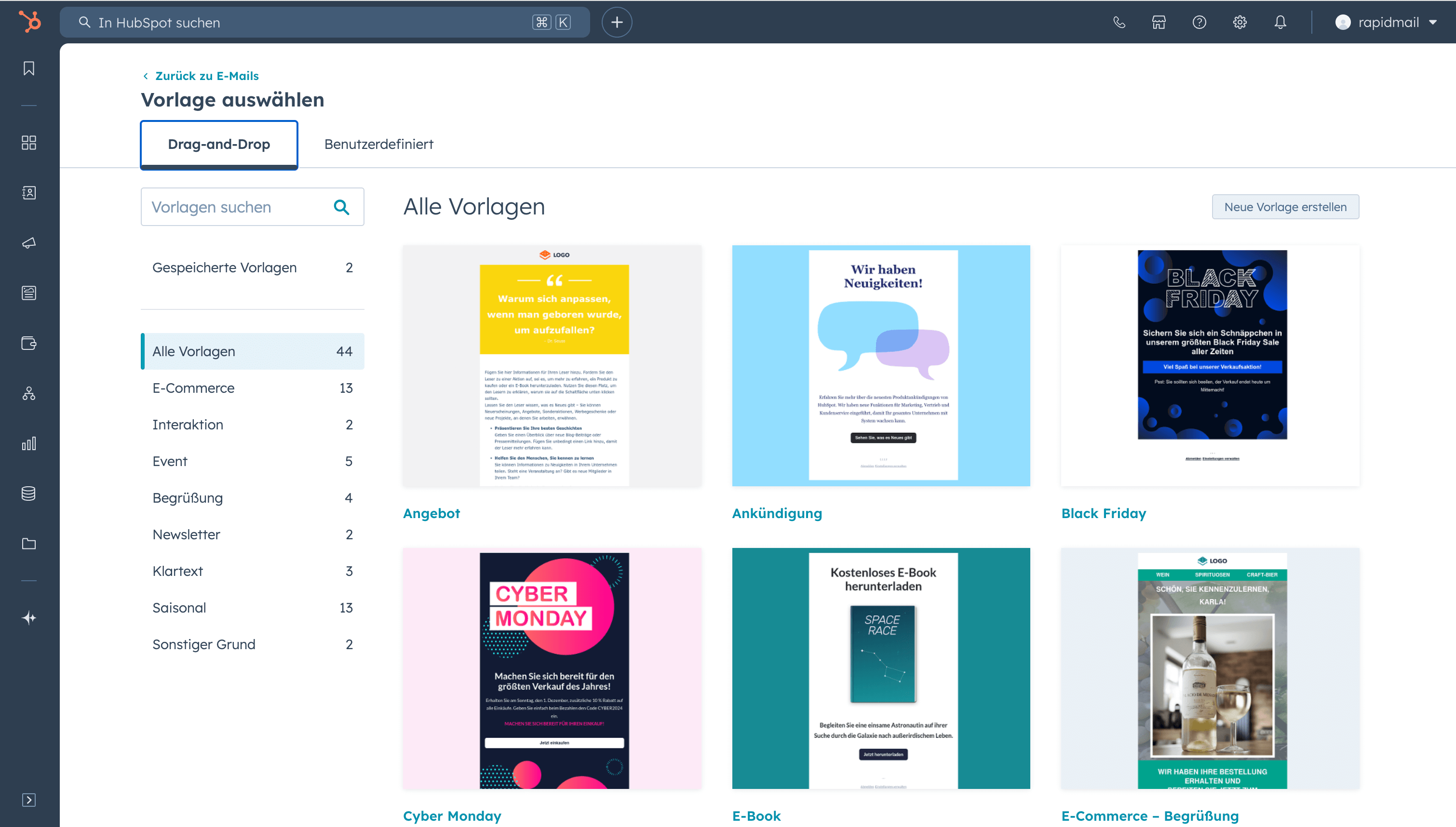 Beispielhafte Ansicht der Benutzeroberfläche des Hubspot Editors.